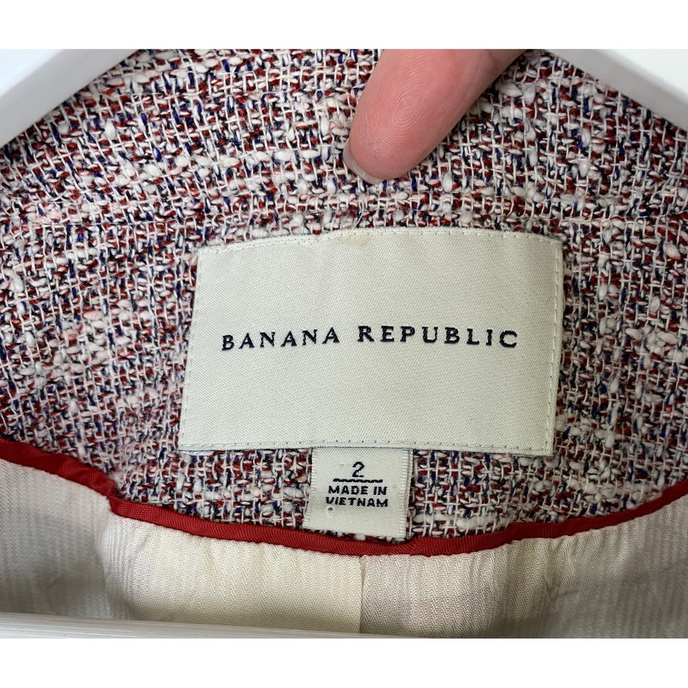 Banana Republic Frayed‎ Boucle Tweed Zip Front Linen Blend Cropped Jacket / 2 - Picture 6 of 16